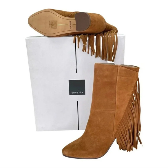 Dolce Vita Rhoda Tan Suede Tasseled Womens Ankle Boots Size 6M - Picture 3 of 16